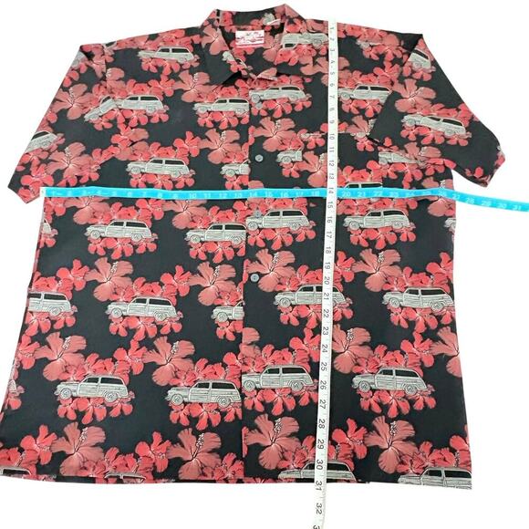 Pineapple Connection Tiki Woody Wagon Aloha Shirt XL Hibiscus Vintage Dadcore - Picture 4 of 6